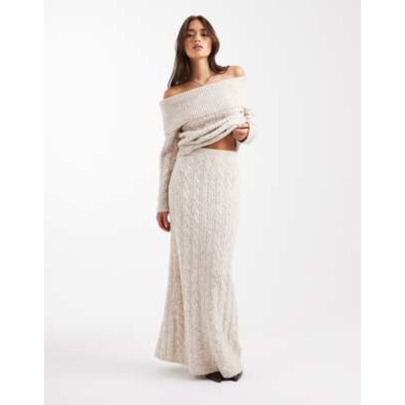 4th & Reckless wool feel cable knit maxi skirt in oat – part of a set