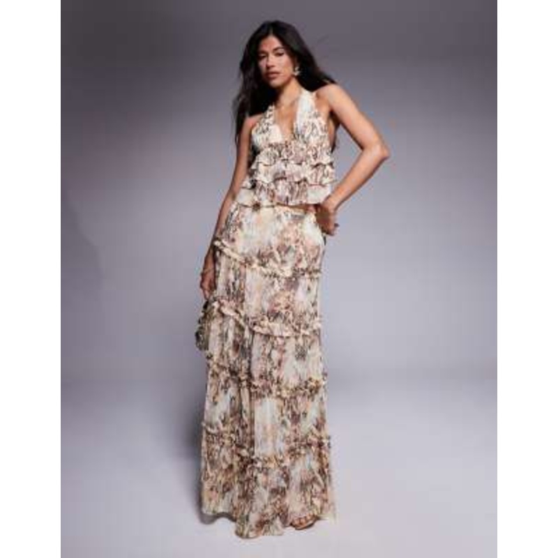 AFRM Sabina tiered maxi skirt with built-in shorts in snake print – part of a set