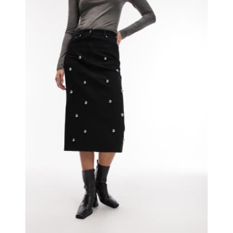 ARKET studded denim midi skirt in black