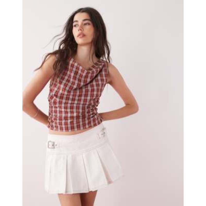 COLLUSION denim mini kilt skirt in ecru