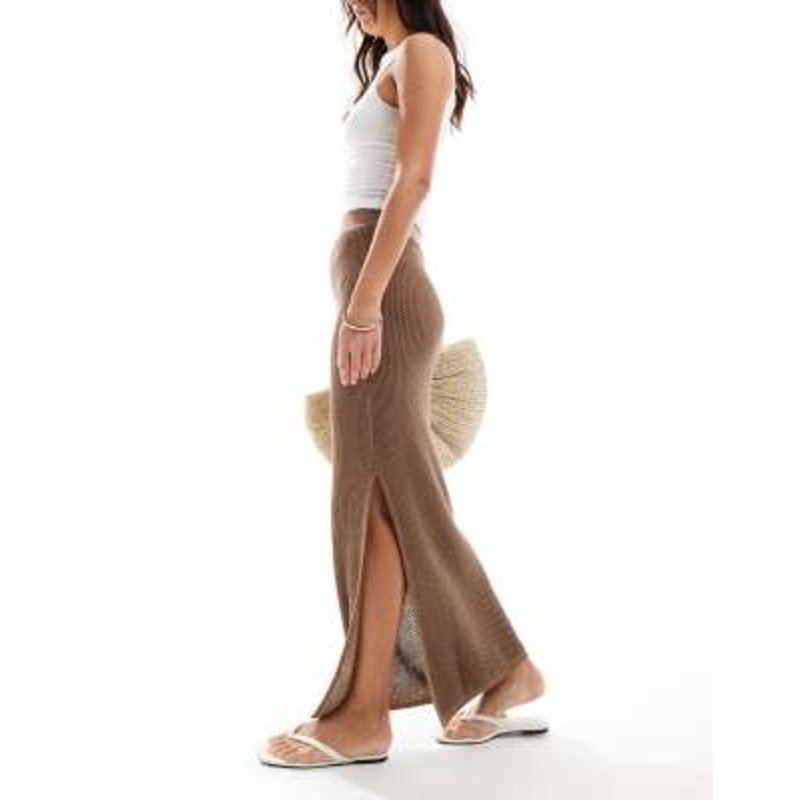 COLLUSION textured knit maxi skirt in taupe