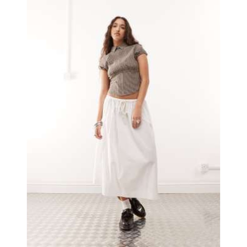 COLLUSION tie low rise maxi skirt in white