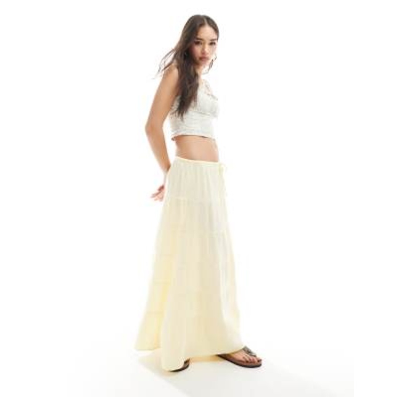 Cotton On tiered maxi skirt in lemon icing