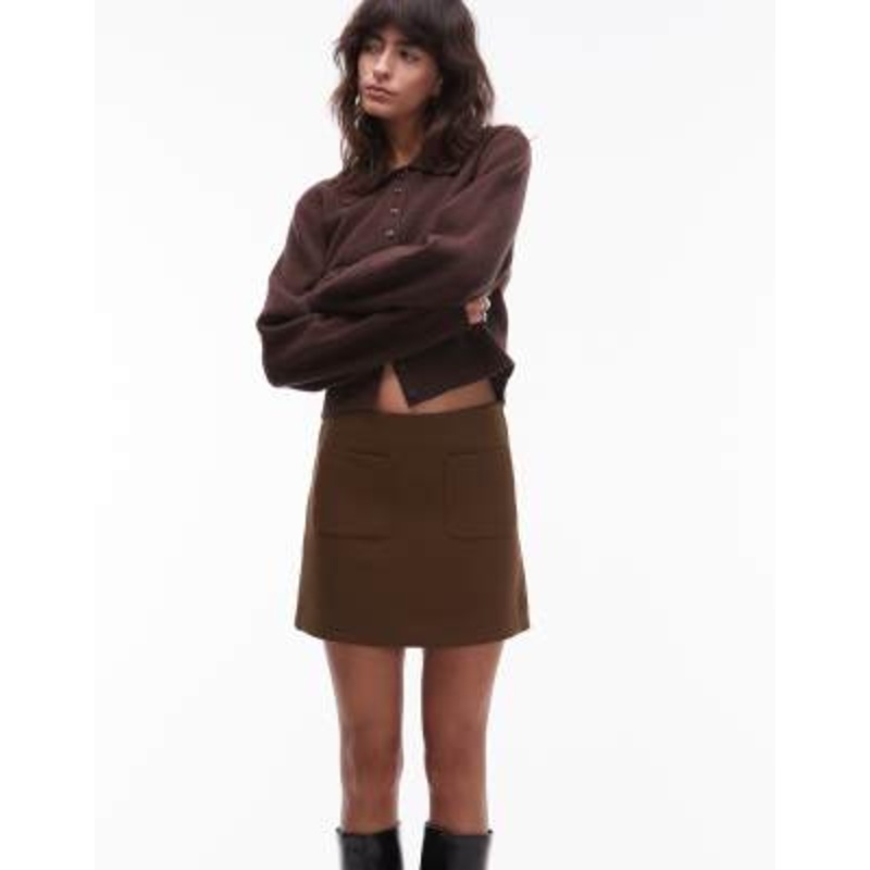 & Other Stories mini skirt with front patch pockets in brown