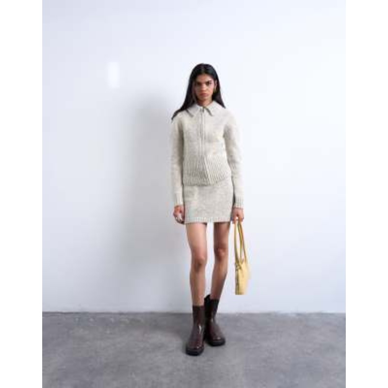 Topshop knit twist yarn skirt in blue and yellow – part of a set