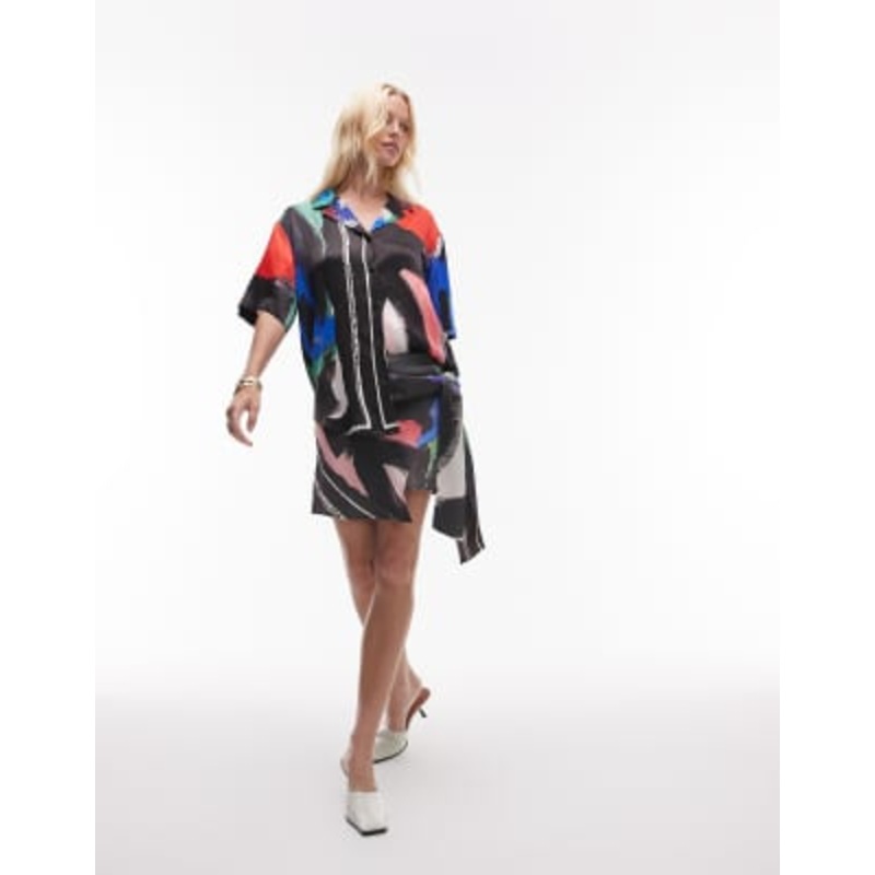 Topshop satin knotted tie side skirt in scarf print