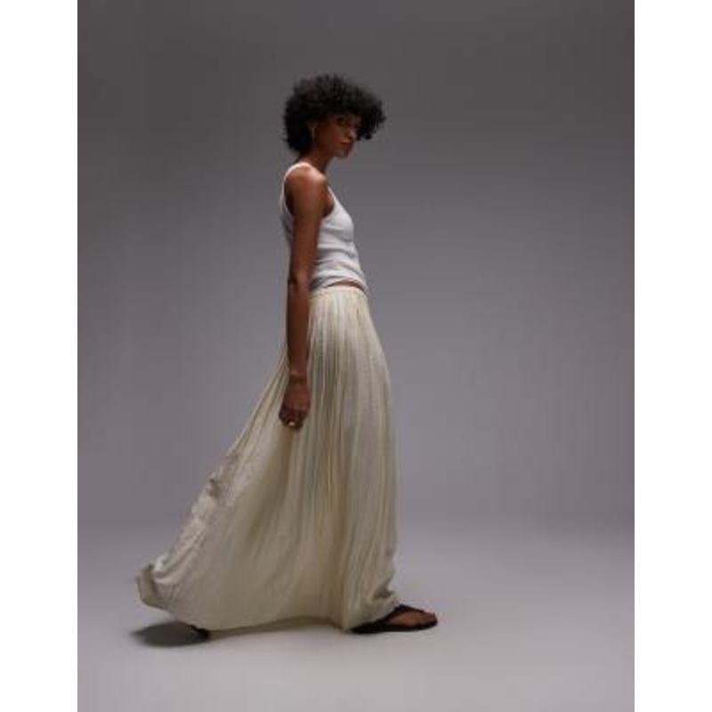 Topshop shirred waist crinkle full skirt in natural