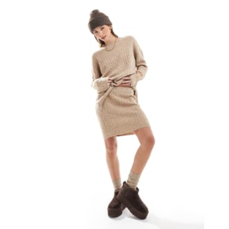 Vero Moda cable knit mini skirt in camel – part of a set