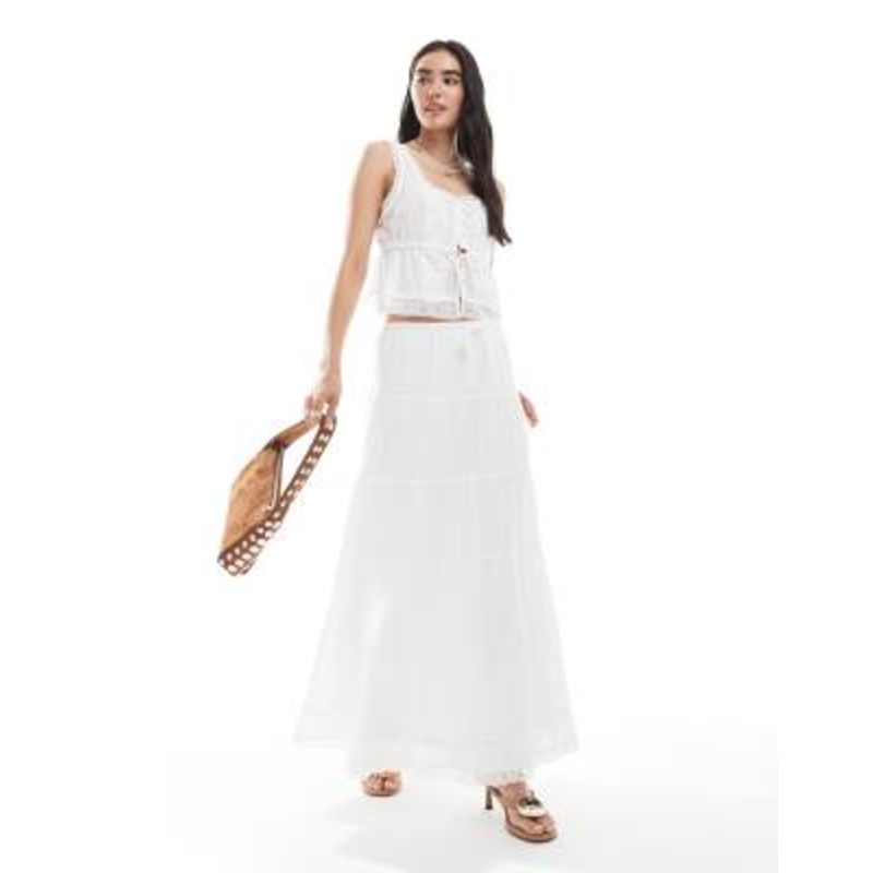 Vero Moda lace trim tiered boho maxi skirt in white – part of a set