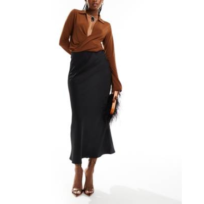 Vila satin maxi skirt in black