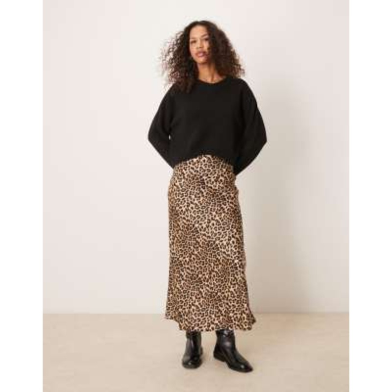 VILA satin midi skirt in leopard print
