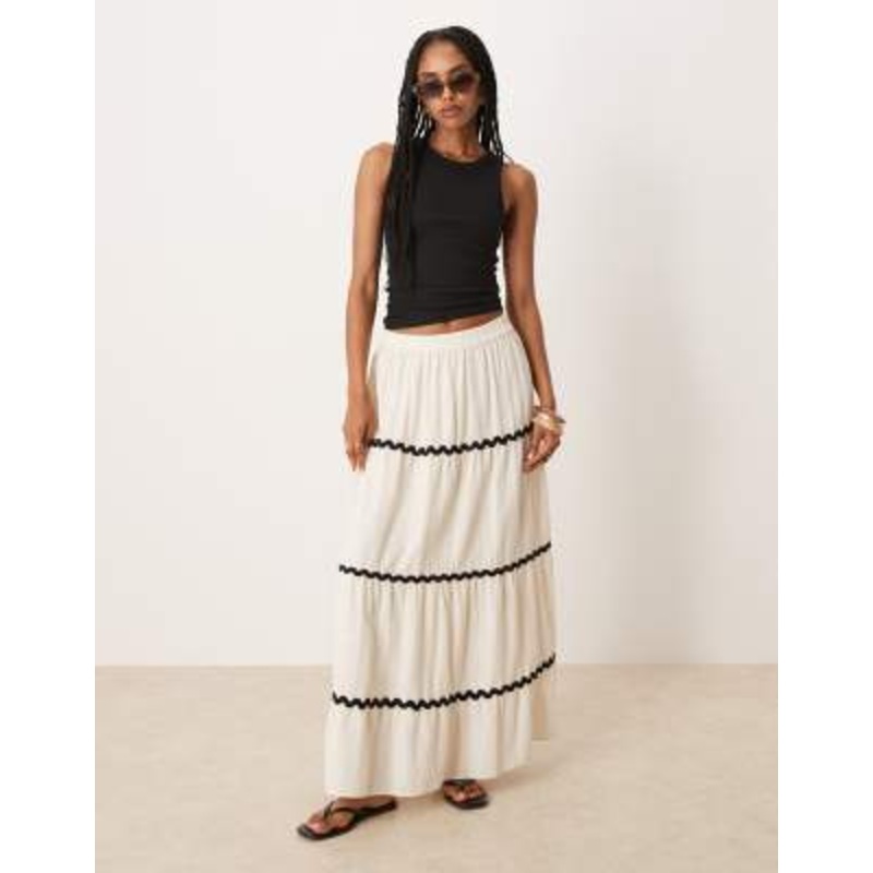 VILA scallop trim cotton maxi skirt in cream