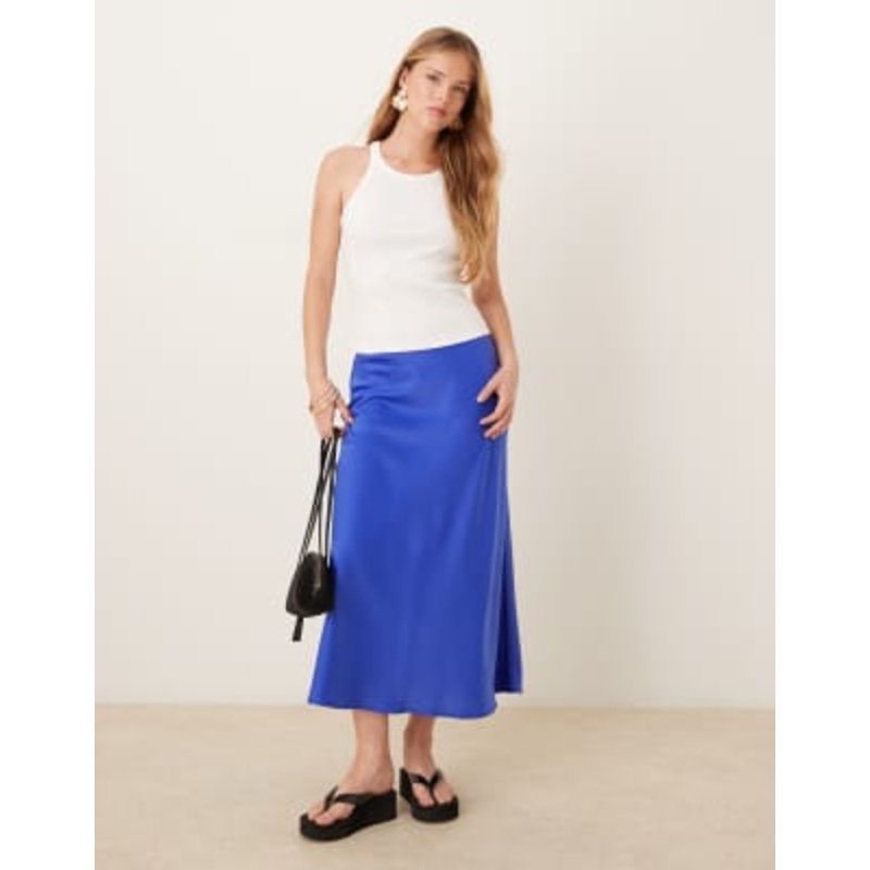 YAS satin midi skirt in dazzling blue