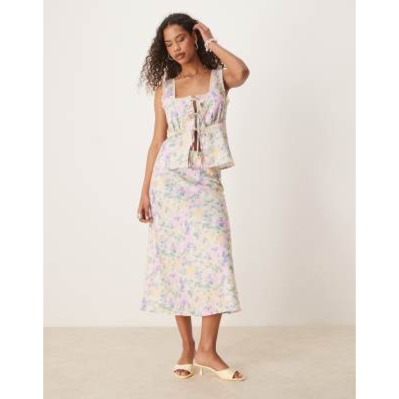 YAS satin midi skirt in meadow floral print – part of a set