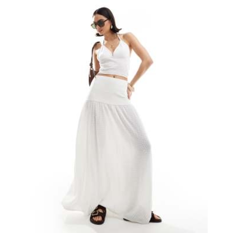 4th & Reckless knit drop waist beach maxi skirt in white – part of a set