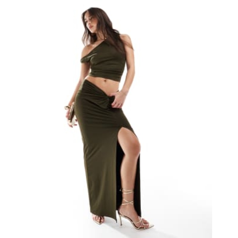 4th & Reckless off the shoulder top and maxi skirt set in khaki