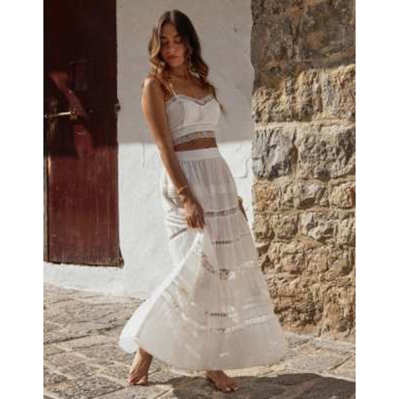 4th & Reckless x Luana Barron contains linen cami beach top and skirt set in white