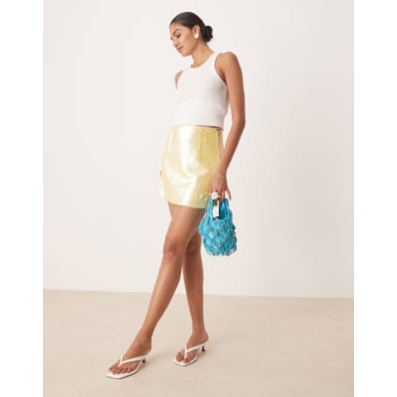 Amy Lynn disc sequin ultra mini skirt in lemon