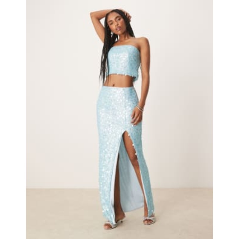 Amy Lynn paillette sequin maxi skirt in aqua blue – part of a set