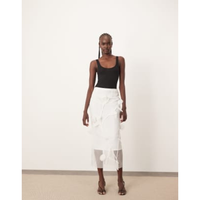 ARRANGE organza floral applique midi skirt in white