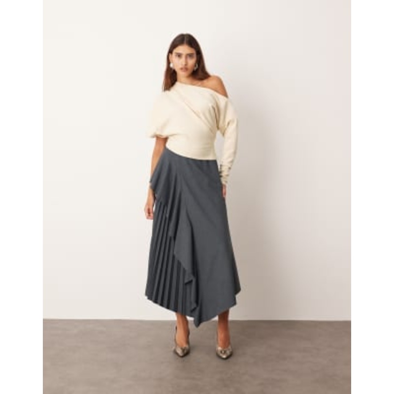 ARRANGE tailored pleat mix skirt in gray heather