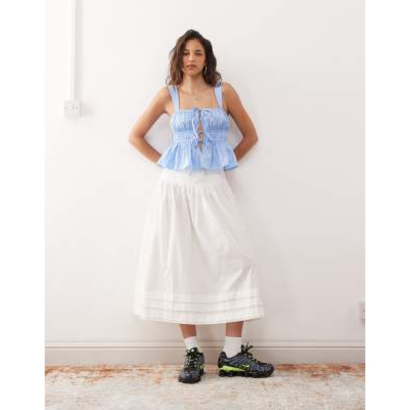 COLLUSION prairie maxi skirt with pintuck detailing in white