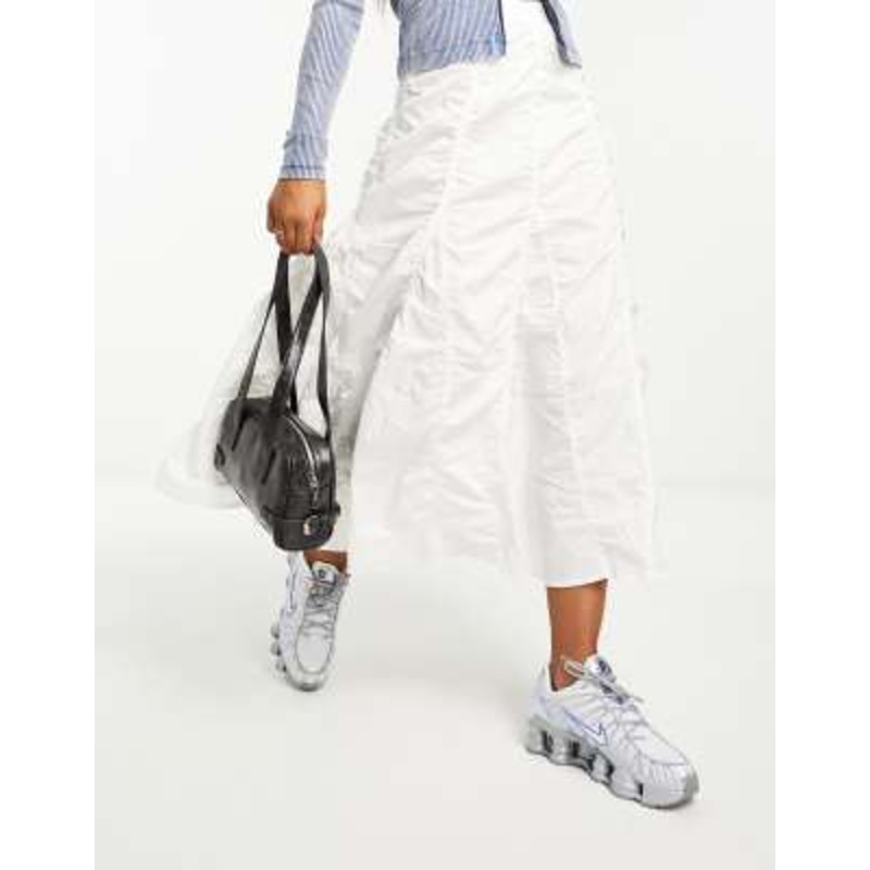 COLLUSION western tiered ruched maxi skirt in white