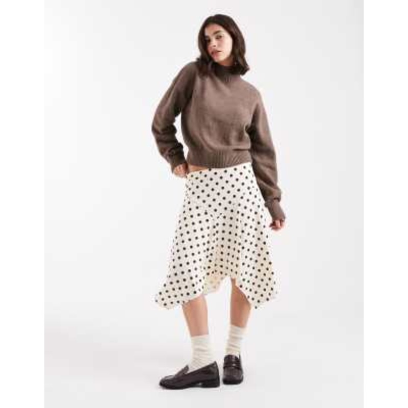 Cotton On sandy asymmetric midi skirt in polka dot