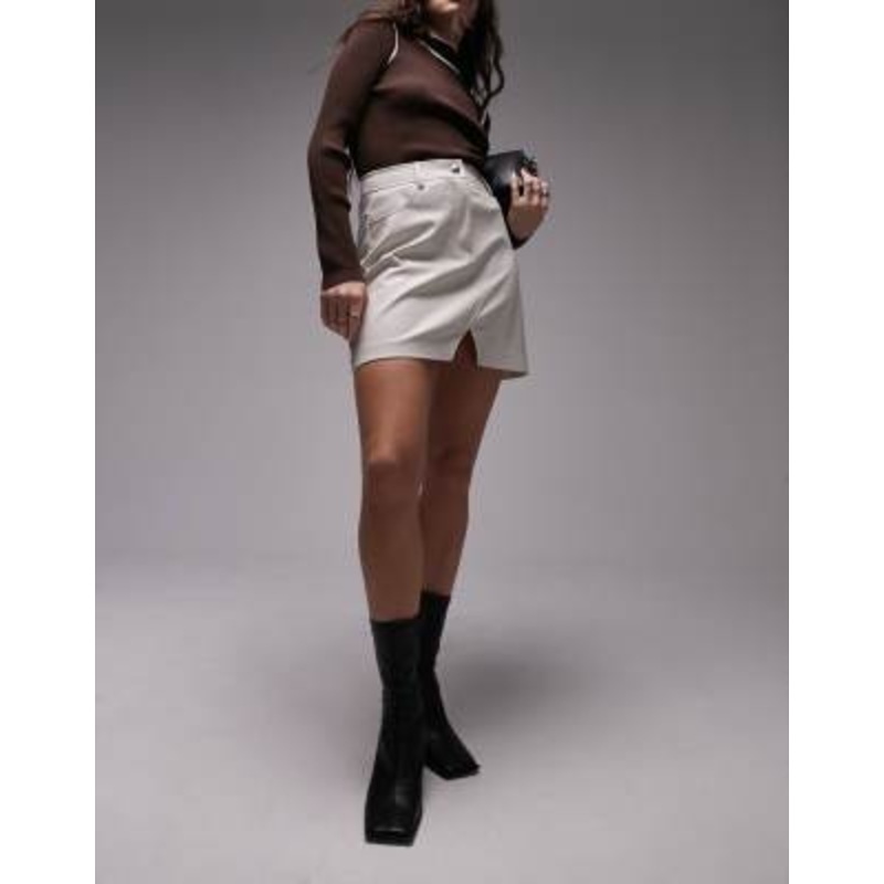 Topshop leather look denim styled mini skirt in ecru