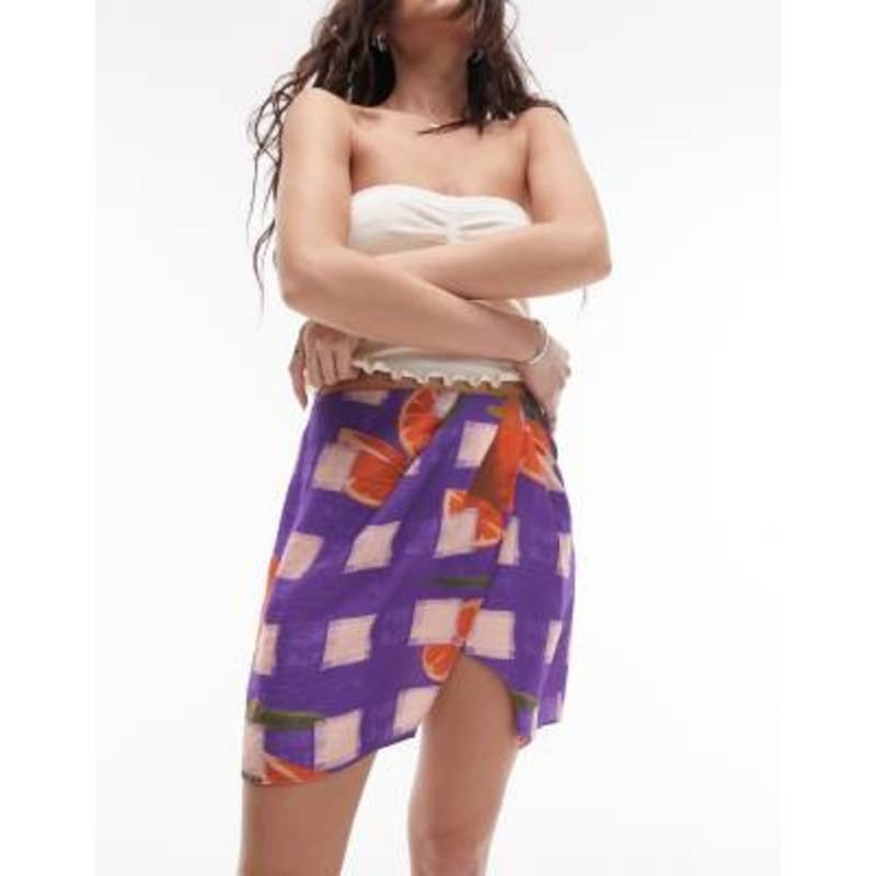 Topshop orange plaid printed mini skirt in purple