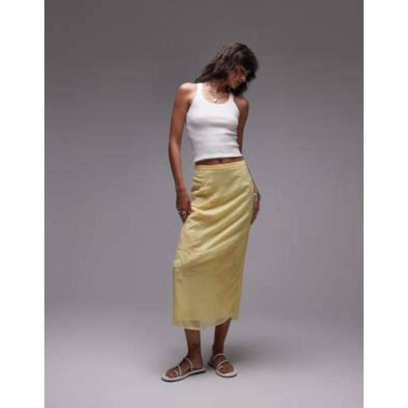 Topshop sheer midi skirt with floral embroidery in buttermilk