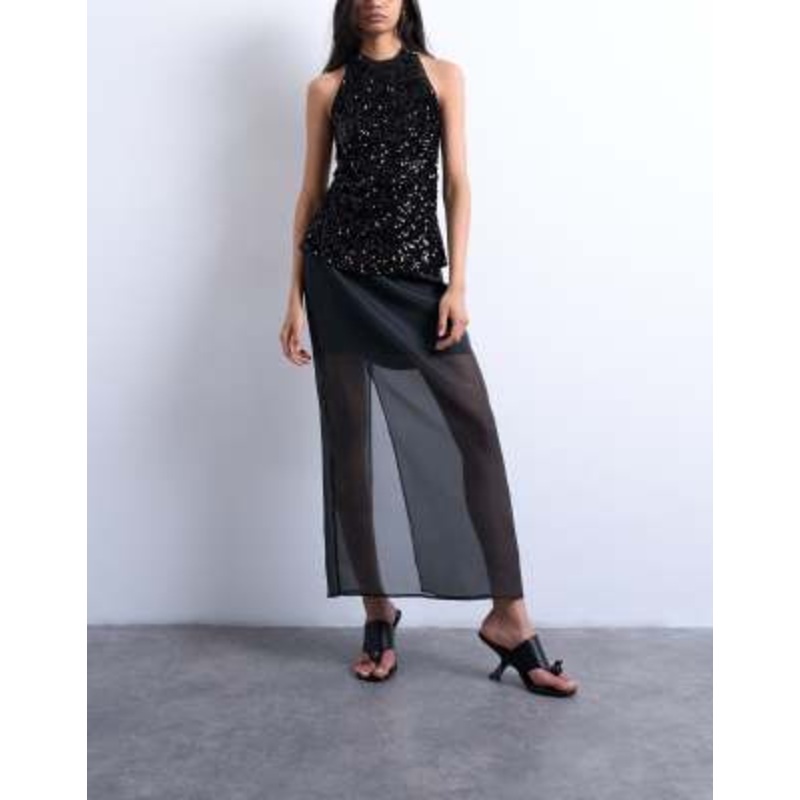 Topshop sheer organza maxi skirt in black – part of a set