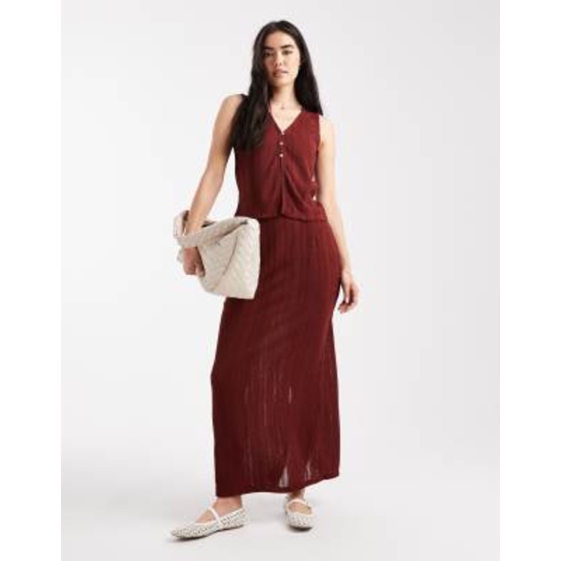 Vero Moda self-stripe knit skirt in burgundy – part of a set