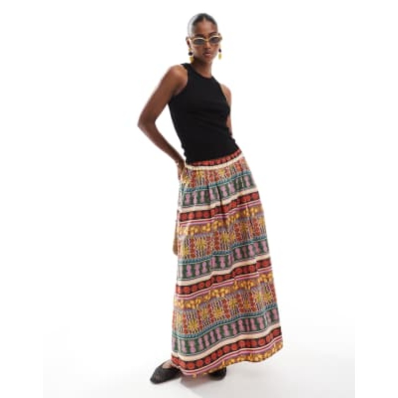 Vero Moda tropical summer printed full midi skirt in multicolor