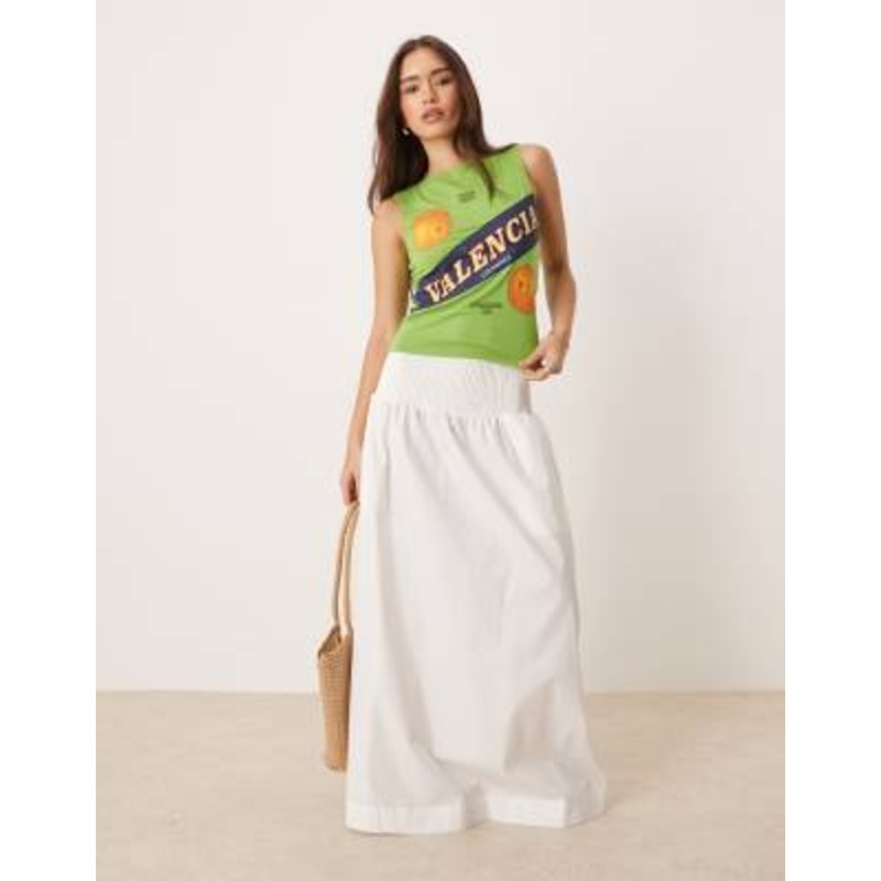 Vila shirred waistband poplin boho skirt in cream