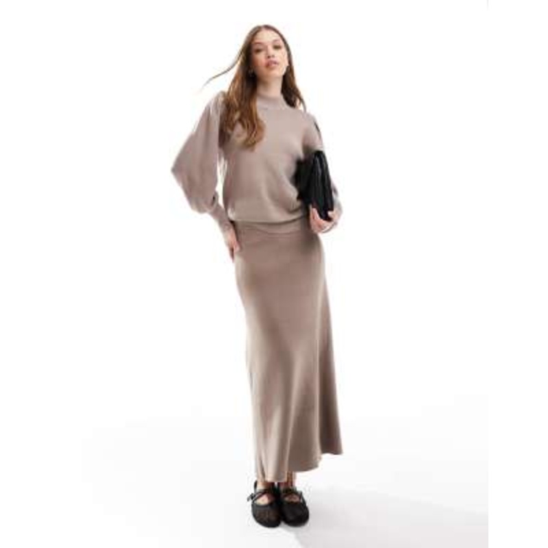 YAS knitted maxi skirt in mushroom – part of a set