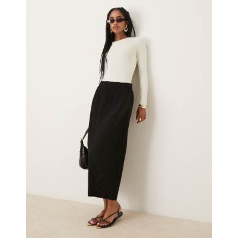 YAS plisse midi skirt in black