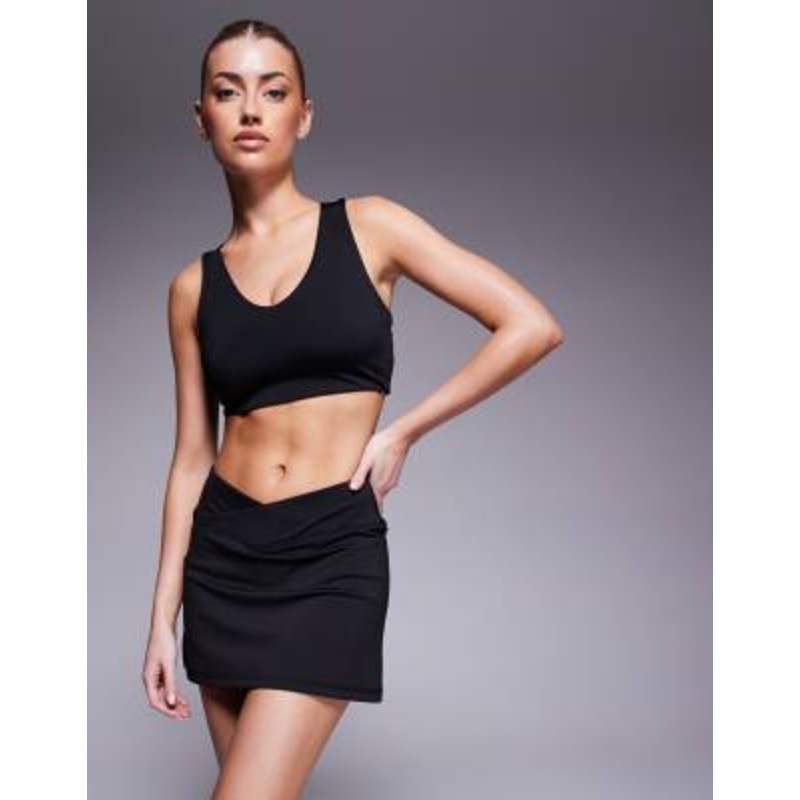 4505 wrap waist tennis skirt with under short and phone pocket in black