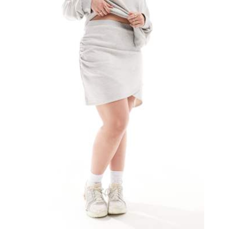 4th & Reckless Plus exclusive wrap front mini sweatshirt fabric skirt in heather gray – part of a set