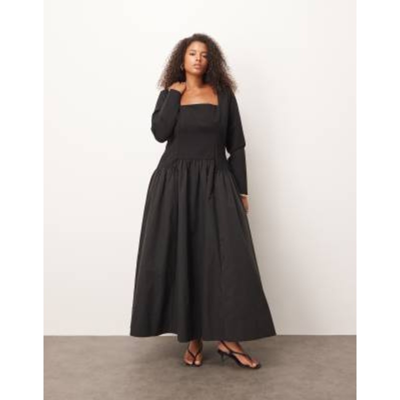 ARRANGE Curve hybrid square neck maxi dress with full skirt in black