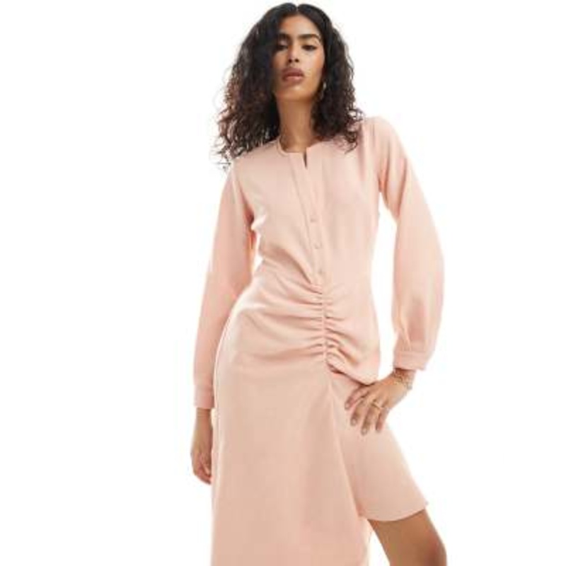 Closet London button front midi dress with ruched skirt in mink