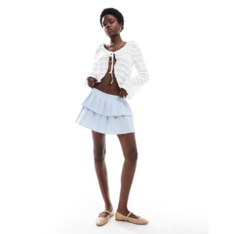 Cotton On luis double pleated mini skirt in daydream blue