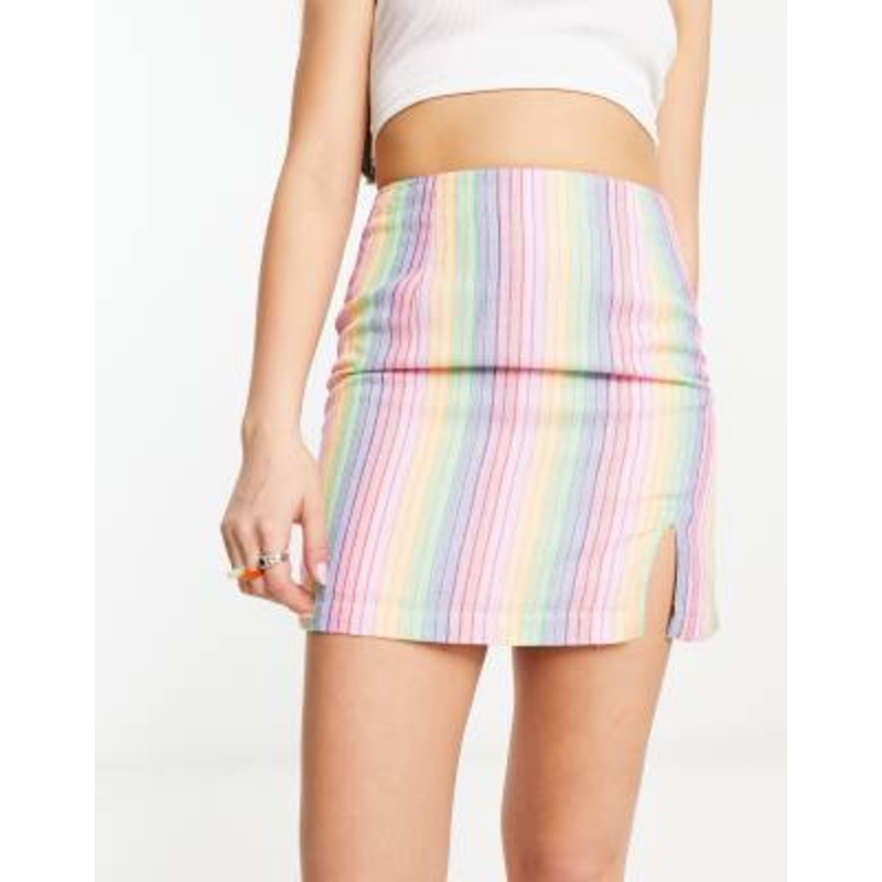 Daisy Street linen mini skirt in rainbow stripe