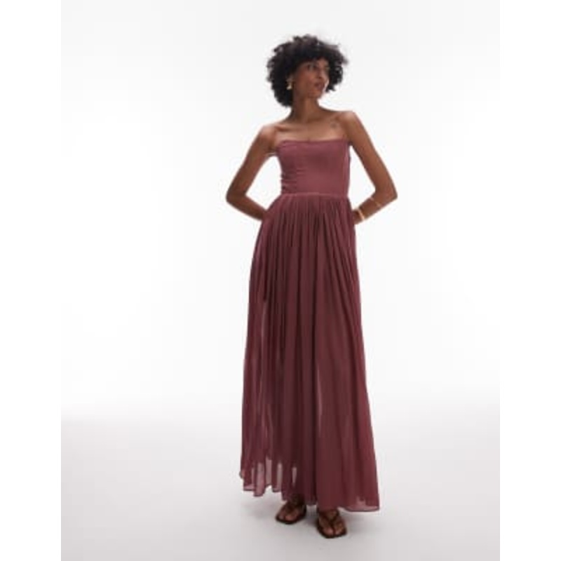 & Other Stories maxi dress with corset and sheer overskirt in berry burgundy
