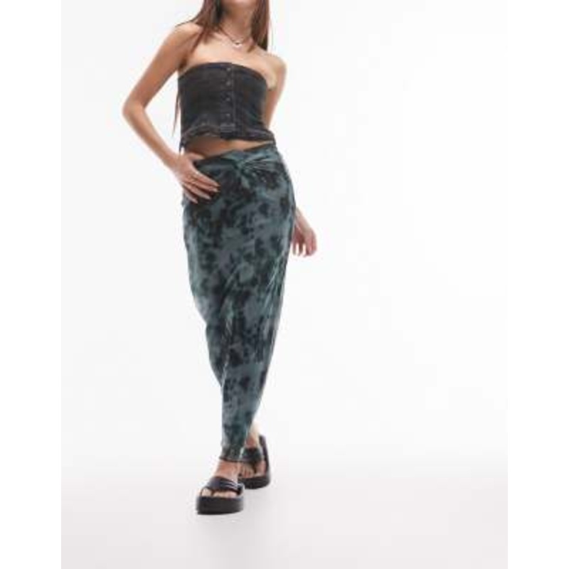 Topshop knot detail animal print midi skirt in black