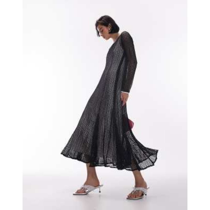 Topshop netted lace full skirt maxi dress in mono