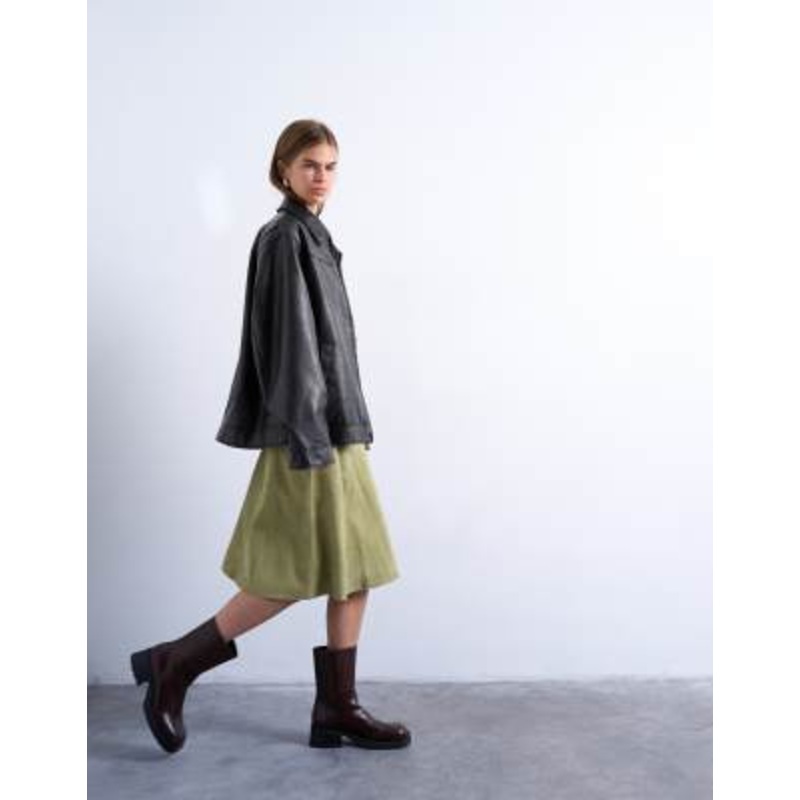 Topshop real suede paneled midi skirt in avocado