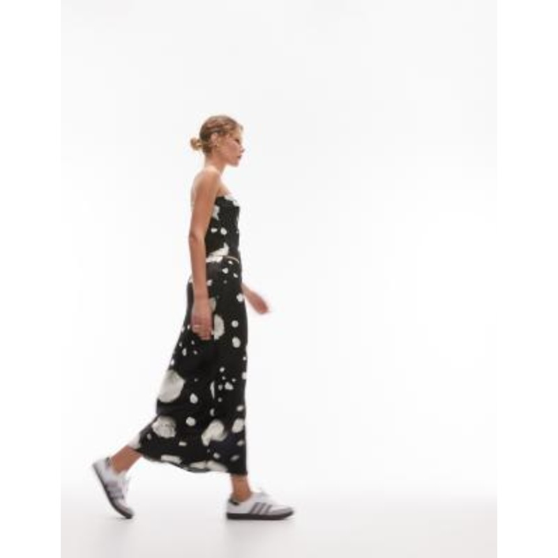 Topshop satin bias spot maxi skirt in monochrome – part of a set