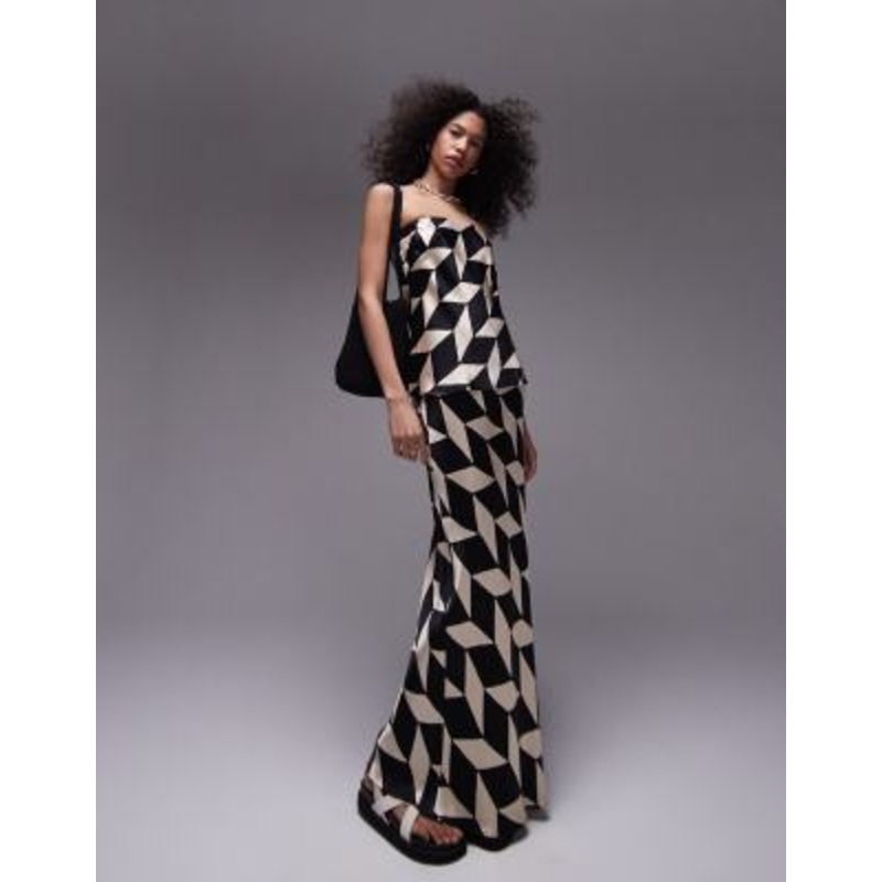 Topshop satin maxi bias skirt in mono geo print – part of a set