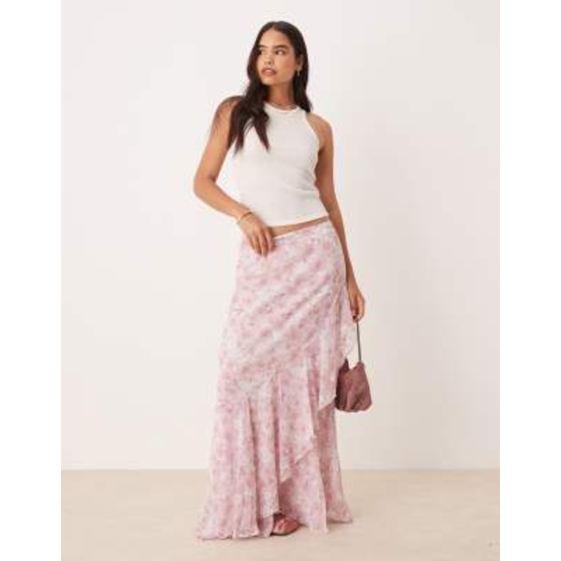 VILA chiffon ruffle detail boho skirt in floral print